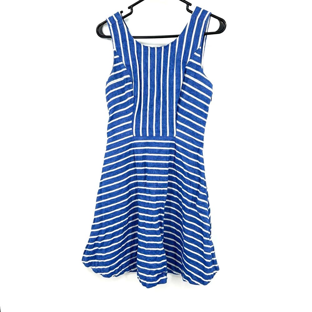 Vineyard Vines size 4 blue white striped sleeveless dress linen cotton